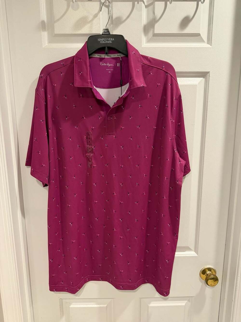 NWT Walter Hagen Men's P11 Pinwheel Flag Print Polo Magenta XL $70